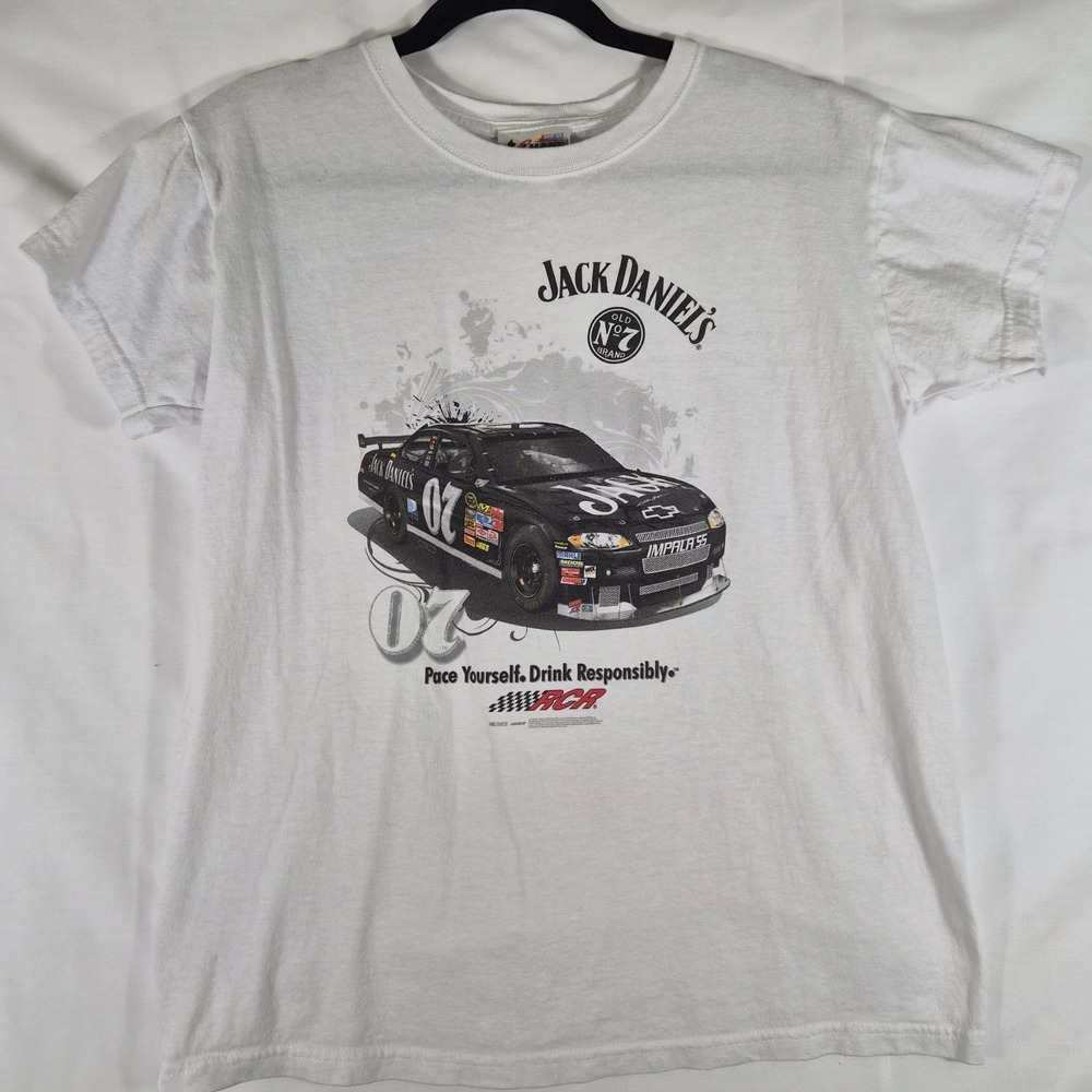 Jack Daniels NASCAR #07 Chase Authentics T Shirt Mens M White Racing Graphic Tee